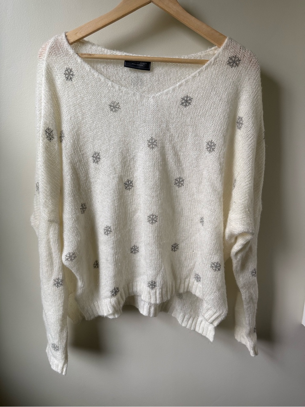 WOODEN SHIPS Snowflake Sweater Mohair Wool Blend Cozy Oversized Baggy S M